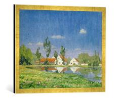 Gerahmtes Bild von Gustav Heinrich Münch-Mannheim Landschaft bei Dachau, Kunstdruck im hochwertigen handgefertigten Bilder-Rahmen, 70x50 cm, Gold Raya