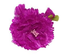 Cuteque International Organza und Seide Pfingstrose mit 2 Rosenstolz befestigt (3 Stück), 10,2 cm Fuchsia