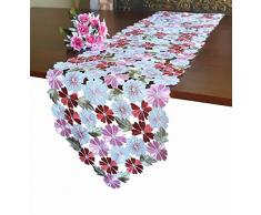 GRANDDECO bestickter Tischläufer mit Blumenmuster, Bestickt, mit Blumenmuster, für Zuhause, Küche, Esstisch, Tischdekoration, Rose, Runner 13×54