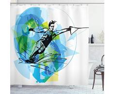 Sport Decor Vorhang für die Dusche von ambesonne, Man Leichtathlet Wasser Ski Energie Dynamic Exotic Motivational Hobby Aktivität Bild, Stoff Badezimmer Decor Set mit Haken, blau schwarz, Textil, Multi 1, 69W x 70L
