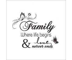FANGLEE Family Where Life Begins Love Never Ends Zitat Wand Aufkleber Vinyl Abnehmbare Wandtattoo für Home Decor