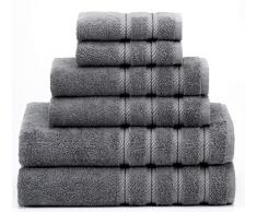 American Soft Linen 2020 100% türkische Baumwolle Badetuch-Set, Handtuch, Waschlappen Jumbo Badetücher Set Modern 6-Piece Towel Set grau