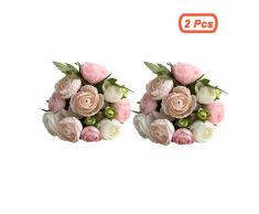 simoce Künstliche Blumen 10 Köpfe persische Buttercup Crowfoot Ranunculus Hochzeit Braut Hand gebunden Blumenstrauß Heimdekoration Seide Lustring Fake Decor Blumen 7,9H x 6,3W Zoll White-pink（2pcs）