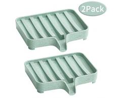 Topsky Topky Seifenschale Wasserfall, Seifenablagen mit Abfluss, selbstentleerender Seifenspender, Seifenhalter für Bad und Küche, 2 Stück grün