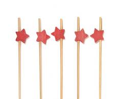 BambooMN Premium Dekorative Bambus Cocktails Vorspeisen Fruit Sandwich Spieße Picks Hotel für Veranstaltungen, Restaurants, Urlaub Oder Buffet Party Supplies, 200 Teile 5.9 inch 5.9 Star Red
