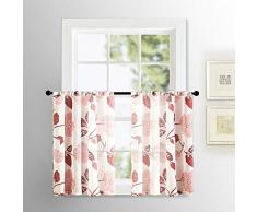 MRTREES Vorhang mit Blumenmuster, durchsichtig, Weiß Landhausstil W25×L36 rot