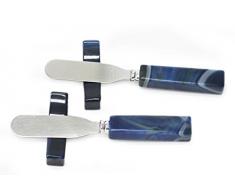 NOVICA Streichmesser und Ablage aus gefärbtem Achat, Sapphire Blue Deli, 1 Paar