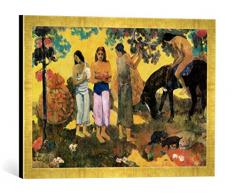 Gerahmtes Bild von Paul Gauguin RUPE RUPE - Die Obstpflücker, Kunstdruck im hochwertigen handgefertigten Bilder-Rahmen, 60x40 cm, Gold Raya