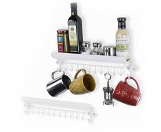 Floating Aufhängung Küchenutensilien Aufbewahrung Küche Regal Gewürzregal mit 12 Haken Stahl Set von 2 Casual weiß
