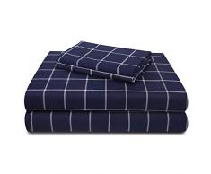 SUN WASHED Sonnenwaschbar, 100% Baumwolle, 170 g/m², Flanell, superweich, warm und flauschig, 4-teiliges Bettwäsche, bis zu 40,6 cm Tiefe Tasche. King Marineblau (Navy Plaid)