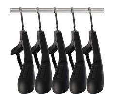SAN RONG Kleiderbügel aus Kunststoff, extra breit, 45 cm, gekerbte Schultern und Drehhaken, 15 Stück, Schwarz