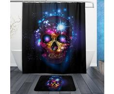Fantastische Halloween Decor Sugar Skull Day of the dead Wasserdicht Polyester Stoff Vorhang für die Dusche (152,4 x 182,9 cm) Set mit 12 Haken und Bad-Teppiche Teppiche (59,9 x 39,9 cm) für Badezimmer – Set von 2, Polyester-Mischgewebe,