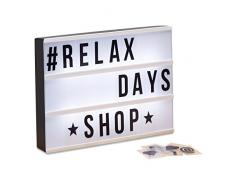 Relaxdays Light Box, Leuchtbox Set mit 85 Zeichen, Buchstaben, LED Leuchtschild, HxBxT: 22 x 30 x 4,3 cm, weiß/schwarz
