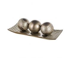 Dublin Dekoratives Tablett und Orbs/Bälle Set von 3, Mittelpunkt Schüssel mit Kugeln Dekorationen Passende, rustikal verziert Kugeln Kit für Wohnzimmer oder Esszimmer/Couchtisch, in Geschenkverpackung Silberfarben gebürstet