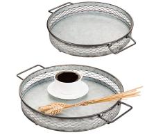 MyGift Rustikales Serviertablett aus verzinktem Metall mit Griffen, 2 Stück