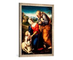 Gerahmtes Bild von Raffael Die Heilige Familie mit dem Lamm, Kunstdruck im hochwertigen handgefertigten Bilder-Rahmen, 60x80 cm, Silber Raya
