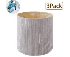 WINGOFFLY 3 Schreibtisch Stoff Aufbewahrung Eimer-Set Rund Spielzeug Kosmetik Organizer Dekorativer Blumentopf Taschen für vollmundigen Flower Schwarz