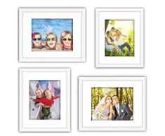 SmartWallStation Bilderrahmen aus gehärtetem Glas, 11 x 14 cm, Weiß, mit 3 Matten für 20,3 x 25,4 x 12,7 x 15,2 cm, Familienfoto, Schreibtisch an Wand, vertikal, horizontal, für Bürodekoration, 4 Stück 11x14,8x10,5x7,4x6,11x11,8x8,4x4