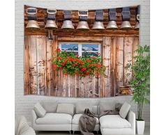 NYMB Wandteppich, Landhausstil, Wandteppich und Blumen auf Fensterbänken unter alten Cowbells auf Westernlandhäusern, Wandteppich, Wandteppich für Schlafzimmer, Wohnzimmer, Wohnzimmer, Wohnzimmer, Wohnzimmer, 182,9 x 152,4 cm