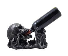 Evil Skull Rising aus Flammen Weinflaschenhalter Statue in Metallic Look für Scary Skelett Halloween Party Dekorationen oder gruselige Gothic Bar Decor als Geschenke für Man CAVE
