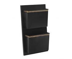 Benjara Briefkasten aus Metall mit Zwei Fächern und Punktgravur, Schwarz und Gold