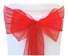 SF New 50 Stück Stuhl Deko Organza Schärpen Schleife für Hochzeit Veranstaltungen Banquet Home Kitchen Dekoration Rot