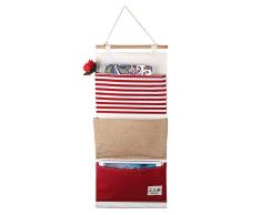 PG6 FF1 Aufbewahrungstasche aus Leinen/Baumwolle, 3 Taschen, Wandtür, Kleiderschrank zum Aufhängen One Size rot