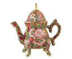 Value Art Cloisonne Englisch Dekorative Teekanne 12,7 cm Hochwachsende, 12,1 cm Breit Rot