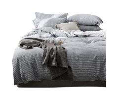 VCLIFE Bettwäsche-Set, Baumwolle, 3-teilig, Doppelbett, King-Size-Bettbezug, Reißverschluss und Eckbänder, Geschenk für Jungen, Mädchen, Teenager, Frau und Mann Twin(68x86 Inch) Grau-Blaue Streifen