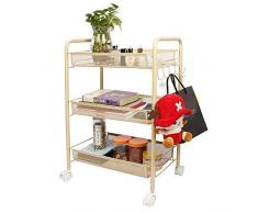 GBmall 3-stöckiges Metallgeflecht Rollregal und Organizer mit 5 Haken zum Aufhängen 3-Tier beige