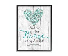 Stupell Industries My Whole Heart Wandbild, Holzstruktur, Schwarz gerahmt, 24 x 30 cm, Blau/Grün schwarz, gerahmt 11x14 Design vom Künstler Jo Moulton