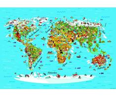 AG Design FTS 1320 Kinderweltkarte, Papier Fototapete - 360x254 cm - 4 teile, Papier, multicolor, 0,1 x 360 x 254 cm