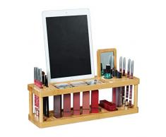 Relaxdays Kosmetik Organizer mit Spiegel, Bambus, Halter für Make up & Schreibtisch, HBT 20,5x36x10 cm, 17 Fächer, natur