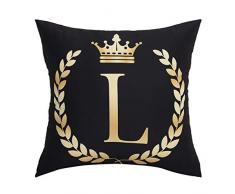 BLEUM CADE Schwarz Kissenbezug Überwurf Kissenbezug English Alphabet Überwurf Kissenbezug Moderne Kissenhülle Quadratische Kissenbezug Dekoration für Sofa Bett Stuhl Auto 18 x 18 L-1