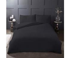 Highams Bettwäsche-Set, 100% gebürstete Baumwolle, Bettbezug mit Kissenbezug, Biber, Thermo-Bettwäsche, einfarbig, Anthrazit/Schwarz – Doppelbett