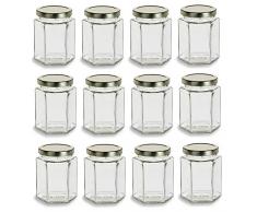Nakpunar 12 Stück, 275 ml, große sechseckige Gläser für Marmelade, Honig, Hochzeit, Gastgeschenke, Babynahrung, DIY magnetische Gewürzgläser