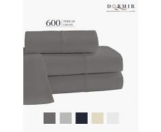 Dormir Bettlaken-Set aus 100 % Baumwolle, Fadenzahl 600, 3-teilig, langstapelig, gekämmte Baumwolle, luxuriös, atmungsaktiv, super weiches und seidiges Satin-Gewebe, passend für Matratzen bis 45,7 cm Tiefe Taschen Queen Sheet Set dunkelgrau
