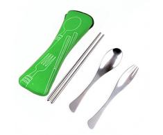 Fantastic Job xinjiechuang Tragbar Edelstahl Löffel Gabel Essstäbchen Besteck-Sets mit Fall Grün