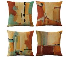 WOMHOPE Set von 4 Kissenbezügen, Retro-Design, Ölgemälde, Jute, Dekoration, Kissenbezüge, quadratisch, 45,7 x 45,7 cm für Wohnzimmer, Couch und Bett. Country Rustic 18 x 18 Orange