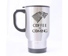 Funny Wolf Kaffee Tasse – Kaffee is Coming Travel Kaffee Tasse Edelstahl Auto Cup 14 Unze 14 Ounce Silber