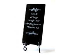 Lifeforce Glass I Can Do All Things inspirierendes Glasschild Motivierender Text für den Schreibtisch oder eine Erinnerung für einen Freund. Schwarz