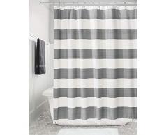 iDesign breiter Streifen Stoff Duschvorhang mit Quasten Fransen für Meister Gäste Kinder Badezimmer Badewanne Stall 72 X 72 Navy