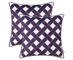 BRAWARM 2 x gemütliche Samt-Kissenbezüge für Sofa, Couch Bett, gewebte Seile Design, superweicher Fleece-Kissenbezug mit Paspelierung, beidseitig dekorativ Traditionell 18 X18 Inches - 2 Pcs Pflaume