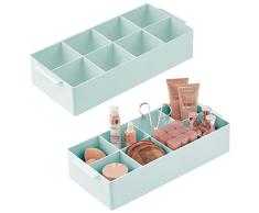 mDesign 2er-Set Kosmetik Organizer – dekorative Box mit je 8 Fächern zur Kosmetikaufbewahrung – praktische Ablage für Nagellack, Lippenstift & Co. auf Waschtisch oder Kommode – mintgrün