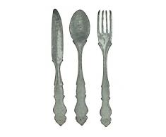 Zeckos Großes verzinktes Metall Gabel Löffel Messer Bauernhaus Dekor Küche Wandbehang Set