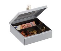 Relaxdays, grau Geldkassette abschließbar, Kasse mit Münzfach, Geldbox mit 2 Schlüsseln, Geldzählkassette, BxT: 17 x 17 cm, Standard