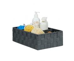 Relaxdays Aufbewahrungskorb klein, längliche Stoffbox mit 3 Fächern, Badorganizer Korb, PP, HBT: 10,5x32x21,5cm, grau