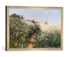 Gerahmtes Bild von IWAN Iwanowitsch Schischkin Dame mit Sonnenschirm auf Einer Wiese mit Wiesenkerbel, Kunstdruck im hochwertigen handgefertigten Bilder-Rahmen, 60x40 cm, Silber Raya