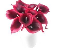Latex Real Touch künstliche Calla Lily Blumenstrauß Hochzeit Party Dekoration Haus Garten Restaurant - 10 Strauß 35cm Dunkelrot