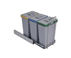 ELLETIPI Ecofil PF01 34 A3 Mülleimer Mülltrennung, ausziehbar für Base, Kunststoff und Metall, Grau, 23 x 45 x 36 cm